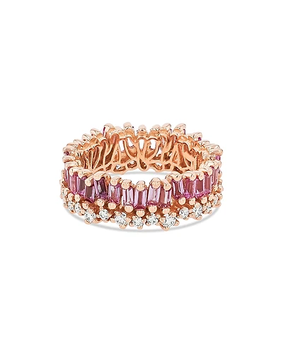 Suzanne Kalan 18K Rose Gold Fireworks Pink Sapphire Baguette & Diamond Asymmetrical Eternity Band