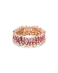 Suzanne Kalan 18K Rose Gold Fireworks Pink Sapphire Baguette & Diamond Asymmetrical Eternity Band