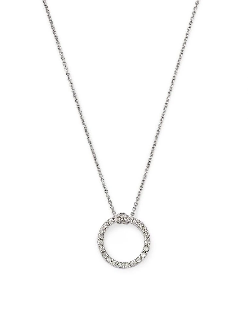 Roberto Coin 18K White Gold or Yellow and Diamond Extra Small Circle Necklace, 16"-18"