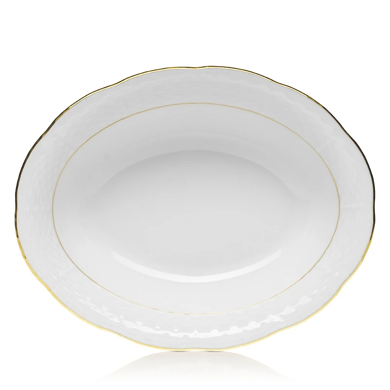 Herend Golden Edge White Oval Vegetable Dish