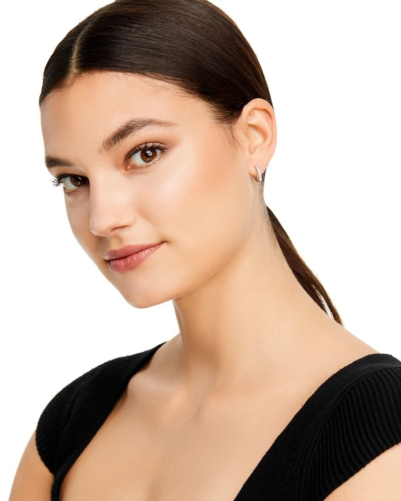 Diamond Milgrain Huggie Hoop Earrings in 14K White Gold, 0.10 tcw