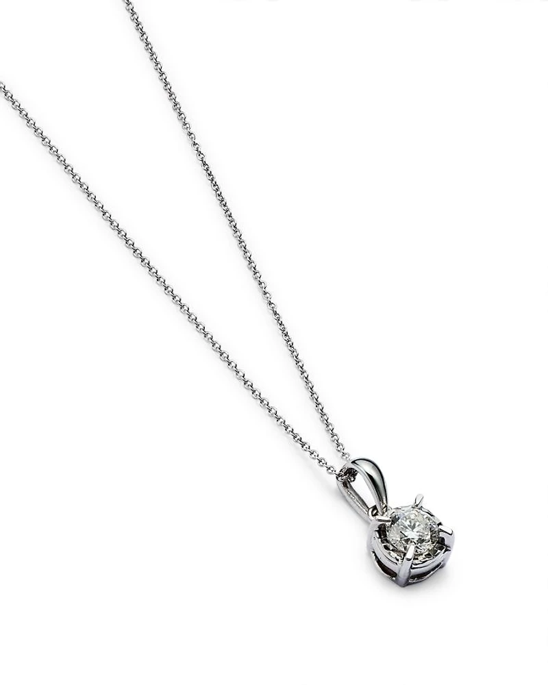 Diamond Solitaire Pendant Necklace in 14K White Gold, 0.30 tcw