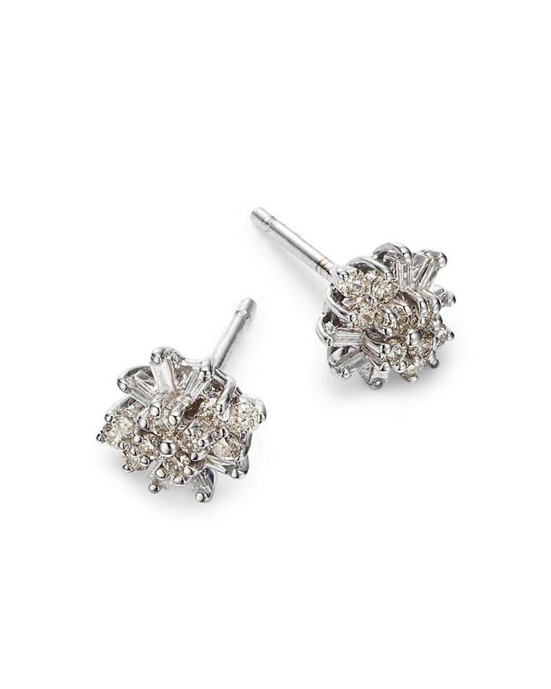 Diamond Mosaic Stud Earrings in 14K White Gold, 0.25 tcw