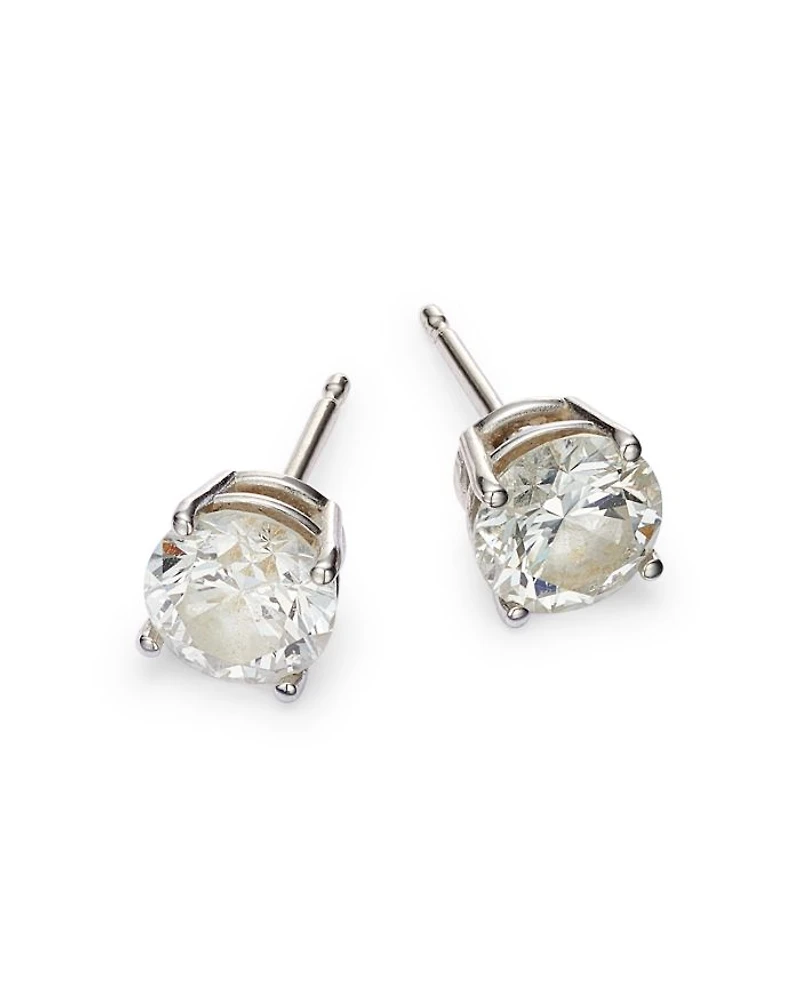 Colorless Certified Round Diamond Stud Earring 18K White Gold, 0.30-2.0 tcw