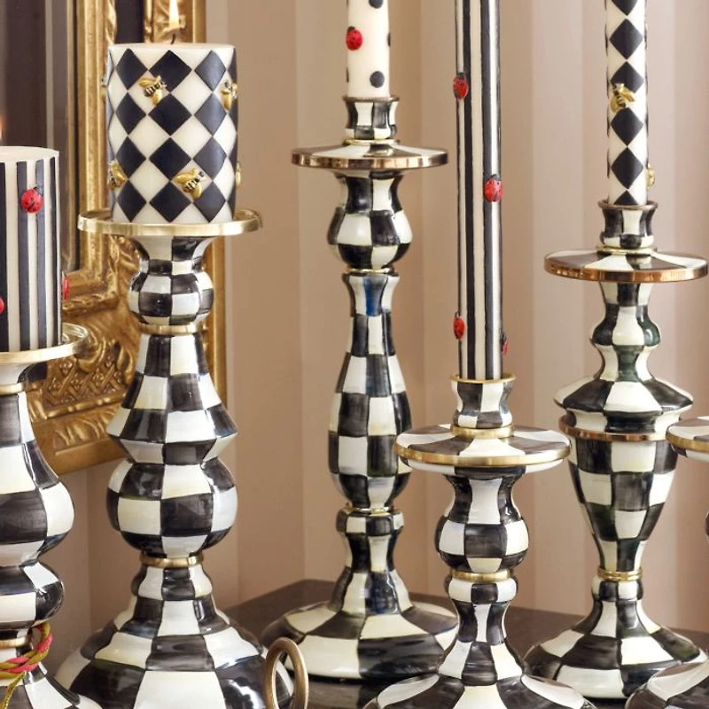Courtly Check® Enamel Pillar Candlestick, Medium