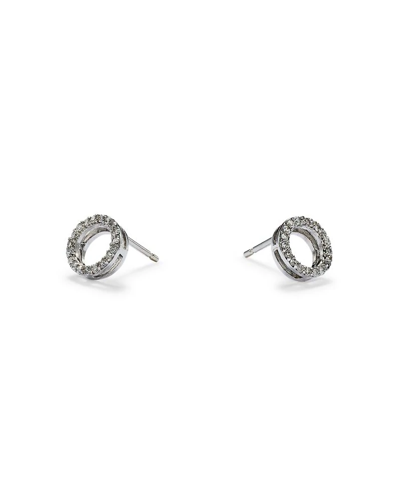 Diamond Circle Stud Earrings in 14K White Gold, .20 tcw