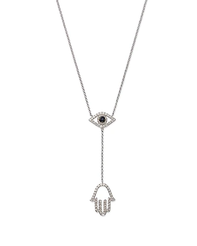 Sapphire and Diamond Evil Eye Hamsa Y Necklace