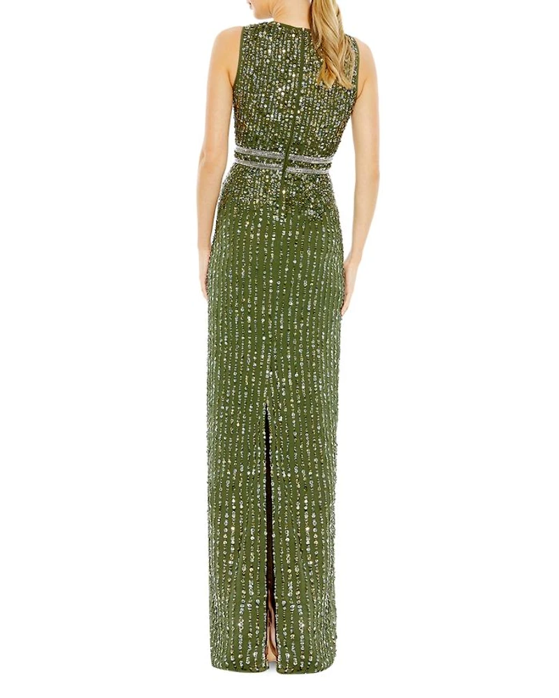 Sequined High Neck Sleeveless Column Gown