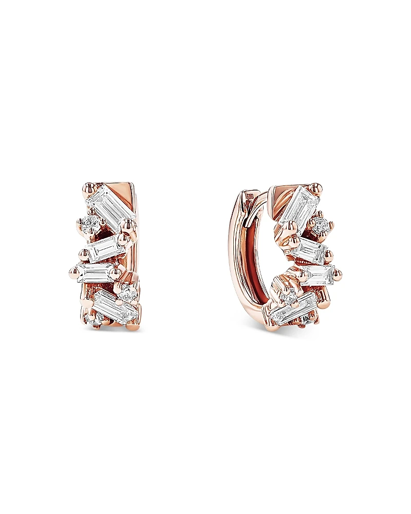 Suzanne Kalan 18K Rose Gold Diamond Thick Huggie Hoop Earrings