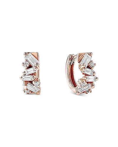 Suzanne Kalan 18K Rose Gold Diamond Thick Huggie Hoop Earrings