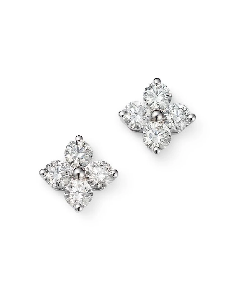 Diamond Clover Stud Earrings in 14K White Gold, 2.0 tcw
