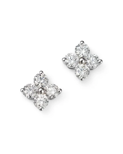 Diamond Clover Stud Earrings in 14K White Gold, 2.0 tcw