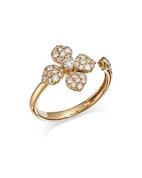 Diamond Pavé Flower Cuff Ring in 14K Yellow Gold, 0.50 tcw