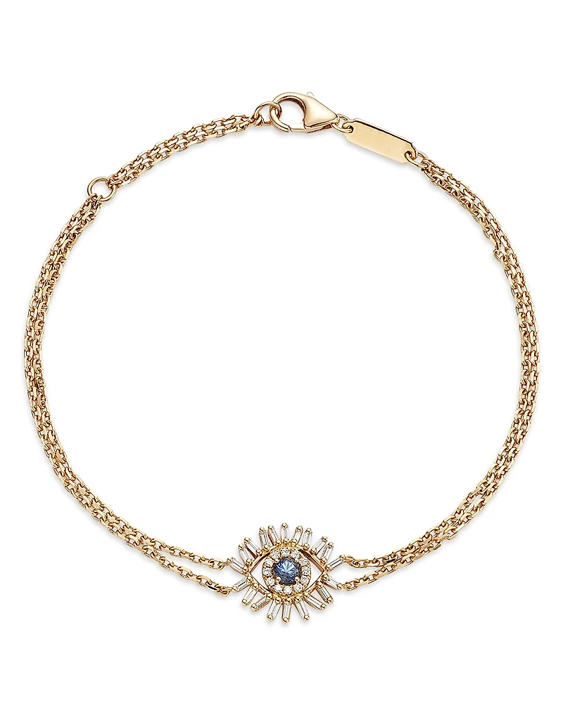 Suzanne Kalan 18K Yellow Gold Evil Eye Blue Sapphire & Diamond Double Chain Bracelet