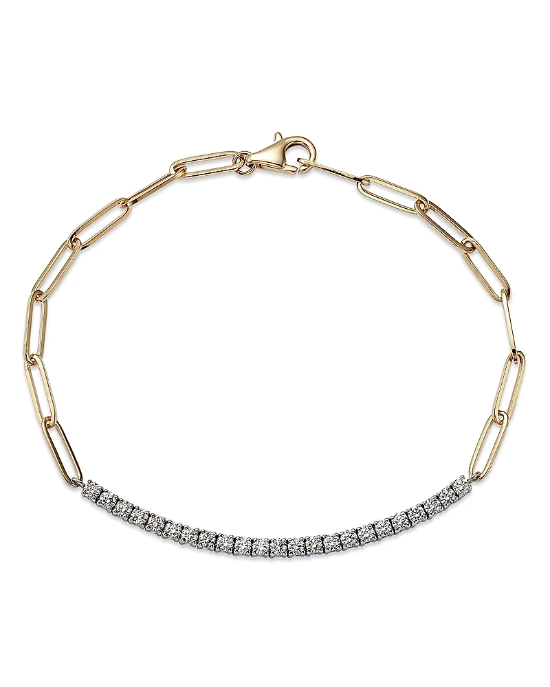 Bloomingdale's Fine Collection Diamond Bar Paperclip Link Bracelet