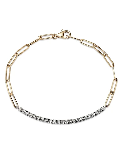 Bloomingdale's Fine Collection Diamond Bar Paperclip Link Bracelet
