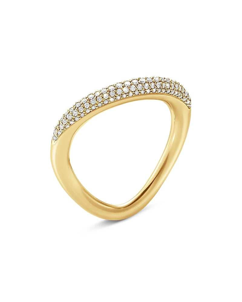 Georg Jensen 18K Yellow Gold Offspring Diamond Pave Wavy Ring