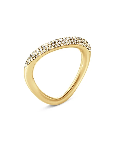 Georg Jensen 18K Yellow Gold Offspring Diamond Pave Wavy Ring