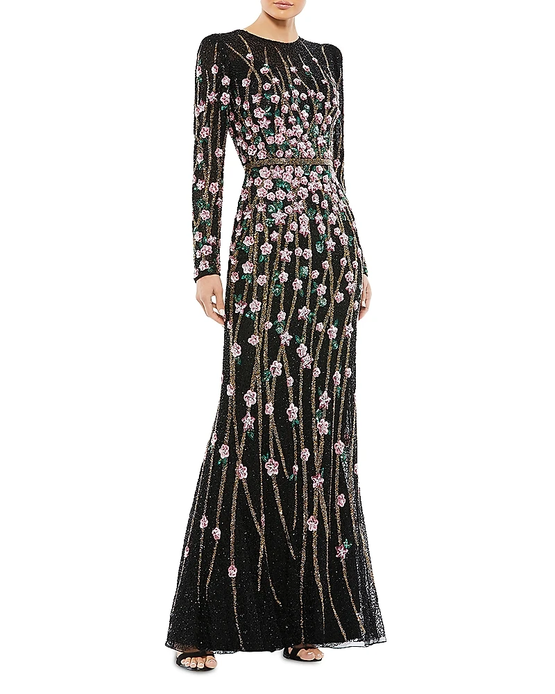 Mac Duggal Embellished High Neck Long Sleeve Gown