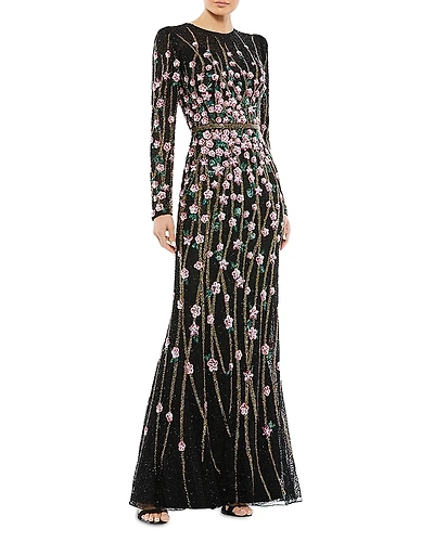 Mac Duggal Embellished High Neck Long Sleeve Gown