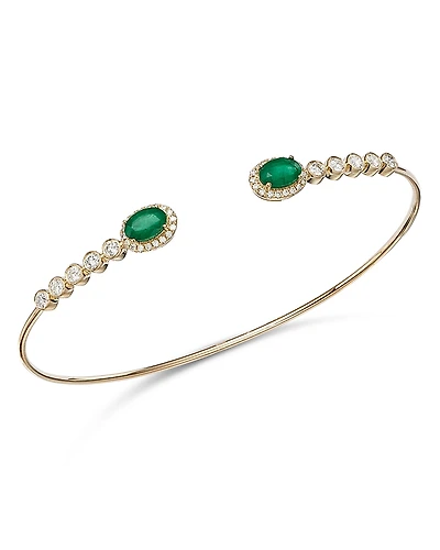 Bloomingdale's Fine Collection Emerald & Diamond Cuff Bangle Bracelet