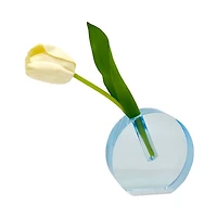 Crystal Blue Round Flat Vase, Small