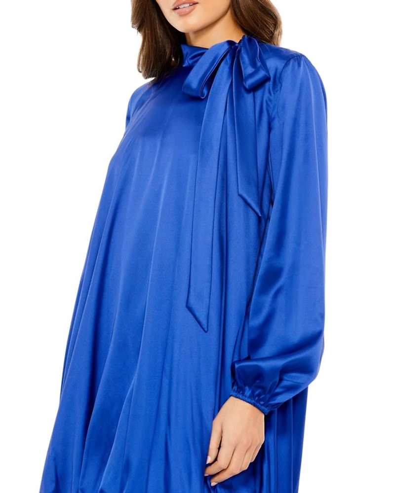 Tie Neck Blouson Mini Dress