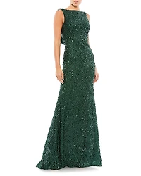 Mac Duggal Cowl Back Boat Neck Sequined Evening Gown