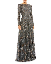 Mac Duggal Embellished Illusion High Neck Long Sleeve A Line Gown