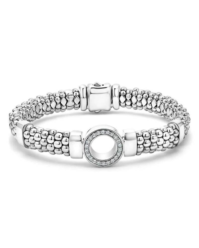 Sterling Silver Caviar Spark Diamond Circle Bead & Polished Link Bracelet