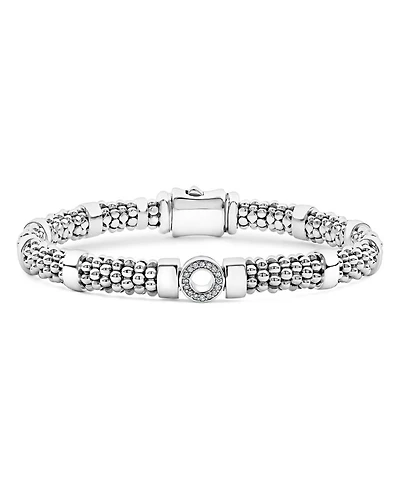 Sterling Silver Caviar Spark Diamond Circle Bead Link Bracelet