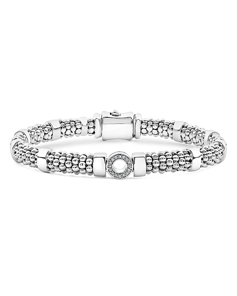 Lagos Sterling Silver Caviar Spark Diamond Circle Bead Link Bracelet