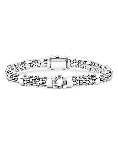 Lagos Sterling Silver Caviar Spark Diamond Circle Bead Link Bracelet