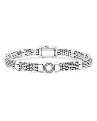 Lagos Sterling Silver Caviar Spark Diamond Circle Bead Link Bracelet