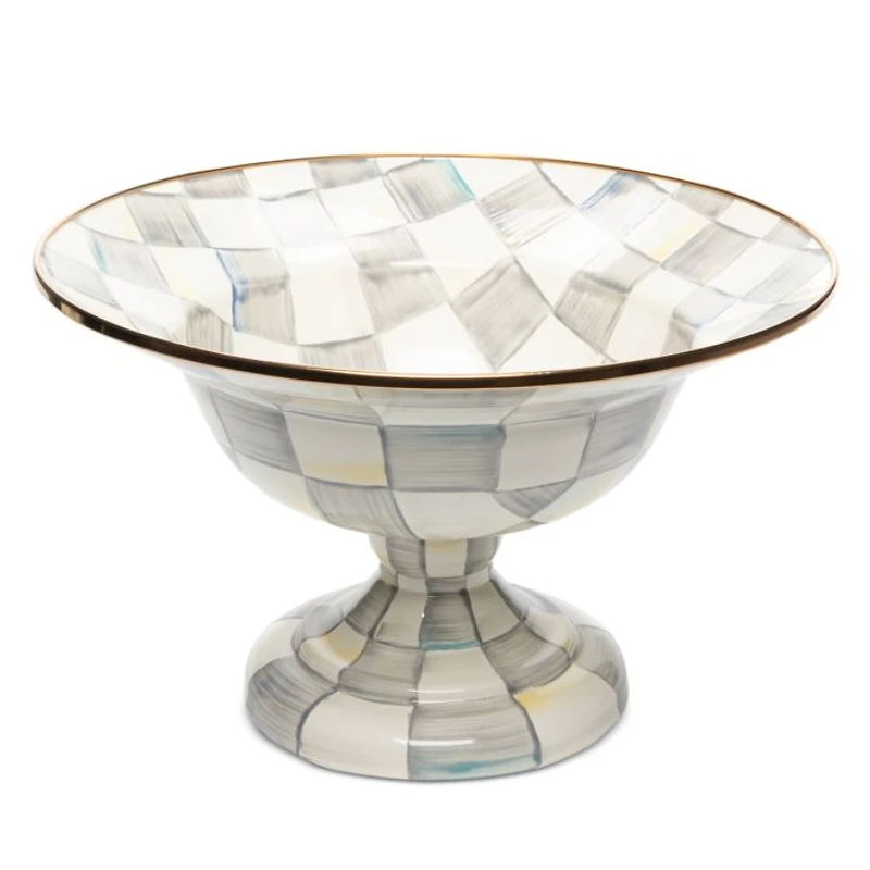 Sterling Check Large Enamel Compote