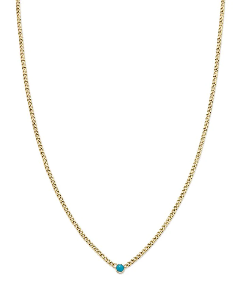 14K Yellow Gold Turquoise Pendant Necklace, 14"-16"