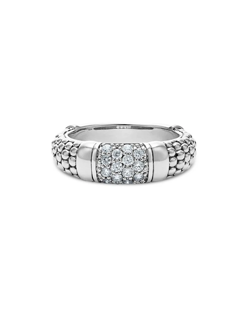 Sterling Silver Signature Caviar Pavé Diamond Ring