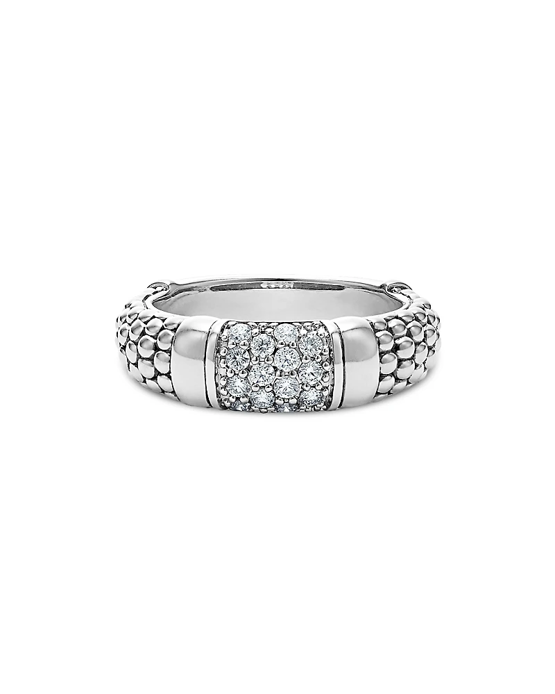 Lagos Sterling Silver Signature Caviar Pave Diamond Ring