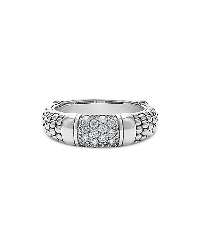 Lagos Sterling Silver Signature Caviar Pave Diamond Ring