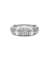 Lagos Sterling Silver Signature Caviar Pave Diamond Ring