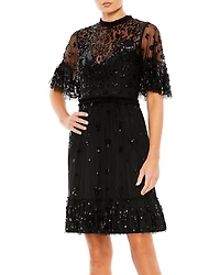 Embellished Illusion High Neck Mini Dress