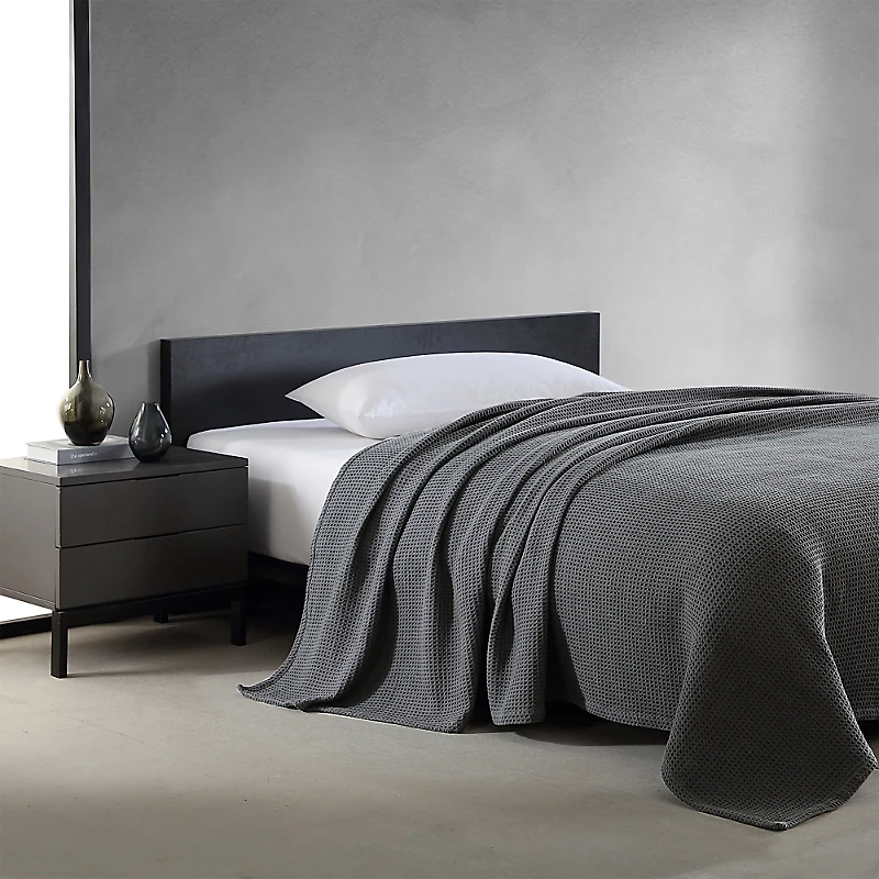 Vera Wang Waffleweave Charcoal Blanket, Full/Queen