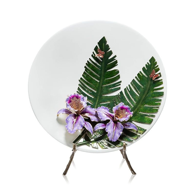 Jay Strongwater Orchid and Banana Leaf Platter with Stand