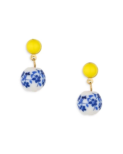 Indigo Floral Drop Earrings in 18K Gold Plate