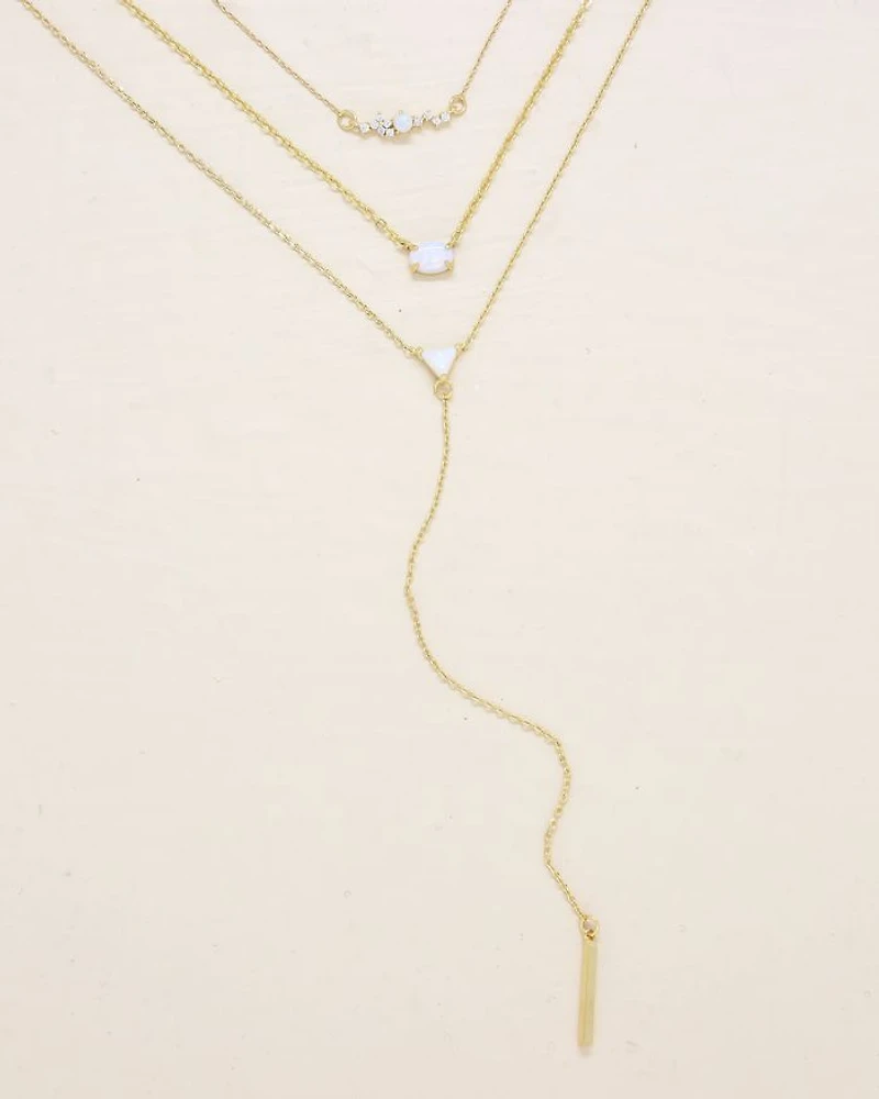 Opal Pendant Layer Necklaces, Set of 3