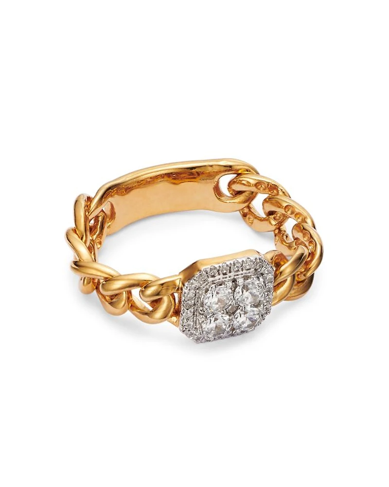 Diamond Halo Cluster Chain Link Ring in 14K Yellow Gold, 0.40 tcw