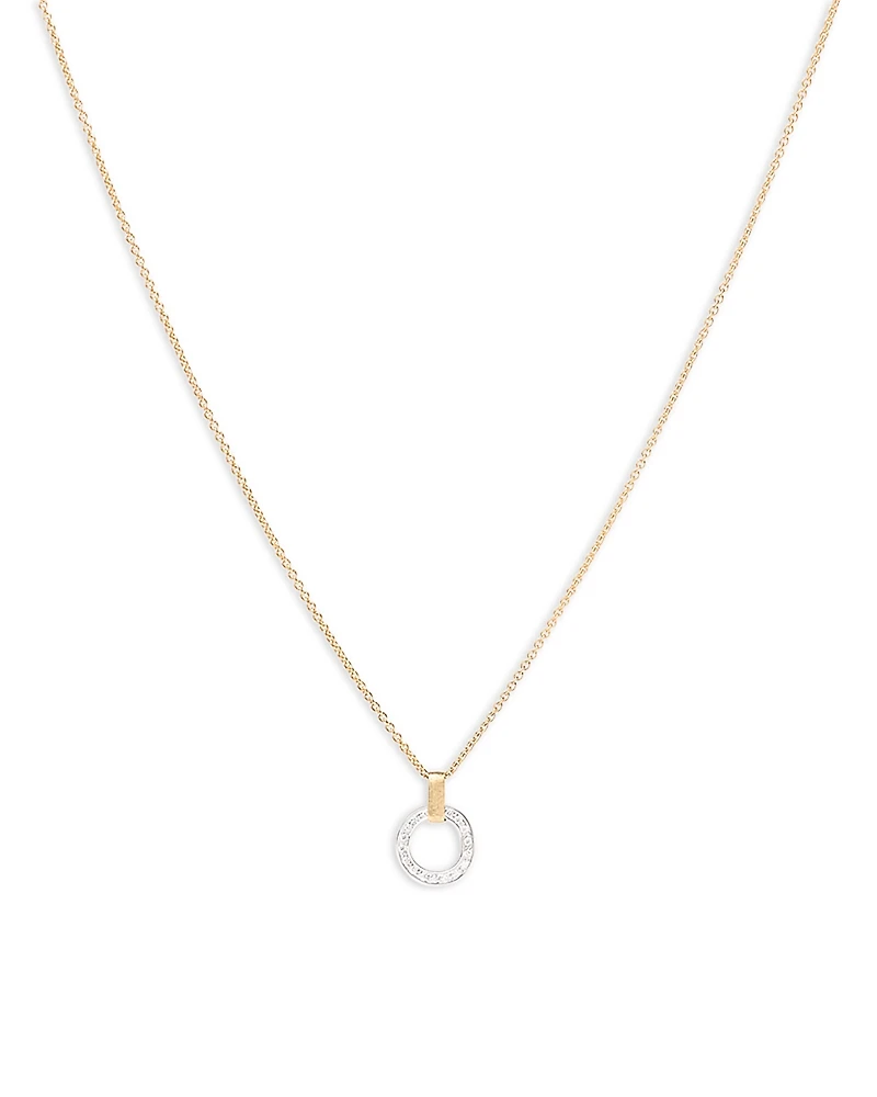 Marco Bicego 18K White & Yellow Gold Jaipur Link Diamond Flat Circle Pendant Necklace, 16.5