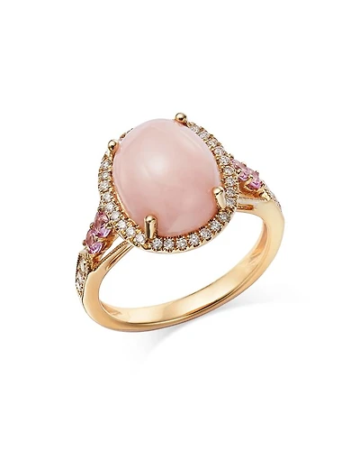 Pink Opal, Pink Sapphire, & Diamond Ring in 14K Yellow Gold
