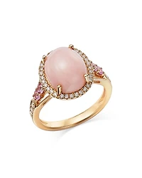 Pink Opal, Pink Sapphire, & Diamond Ring in 14K Yellow Gold