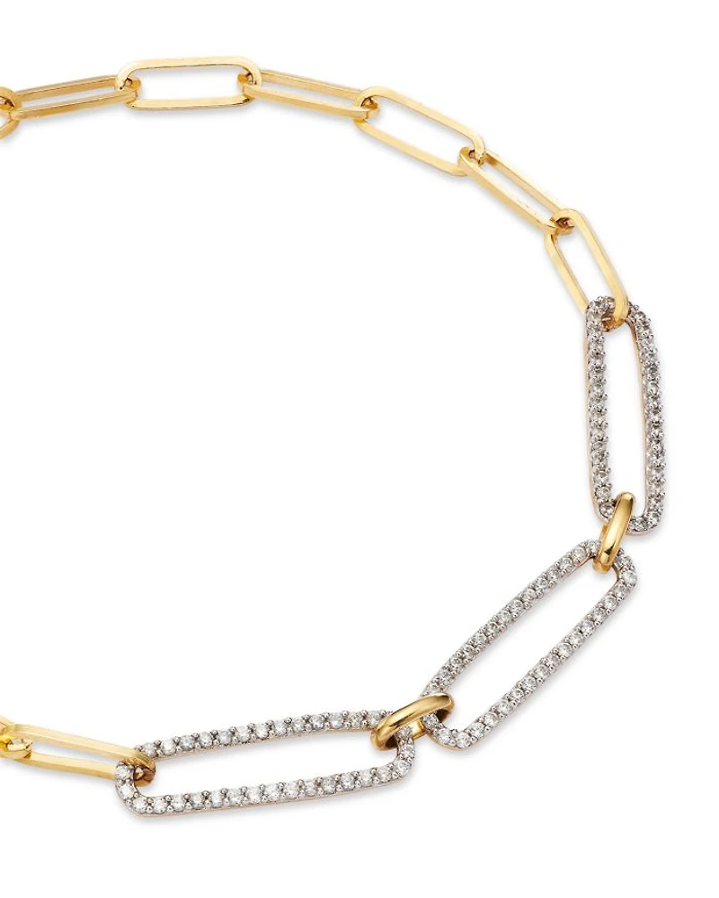 Diamond Triple Link Paperclip Bracelet in 14K White & Yellow Gold, 0.50 tcw